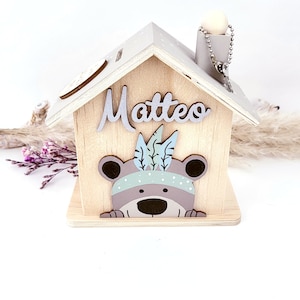 Spardose Boho-Bär auf Wunsch mit NameGeburtsdaten, Spardose Kind, Kinderspardose, Spardose Bär, Spardose Boho, Geschenk mit Name, Spardose Bild 7