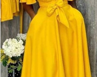 Yellow party dress,African clothing for women,African guest of honor dress,birthday dress,Sex dress,Available in different colors