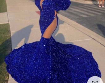 Royal blue sequin prom dress,African mermaid prom dress,floor length sequin prom dress,Christmas dress,shimmery dresses,bridal dresses