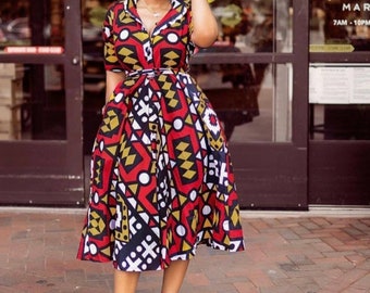 Ewa buttoned Ankara shirt dress,African print midi dress, African clothing for women,party dress,birthday dress,