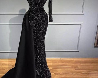 black glitter evening gowns