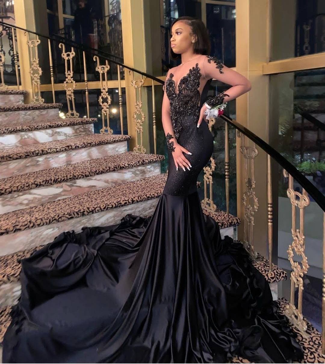 Nina Ding Long Sleeve Black Mermaid Prom Dresses India | Ubuy