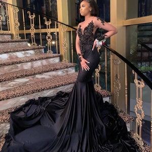 Black mermaid prom dress,Christmas dress,African women party dresses,wedding reception gown,shimmery dresses,engagement gown