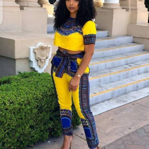 African Crop Top and Jogger Pant Set 