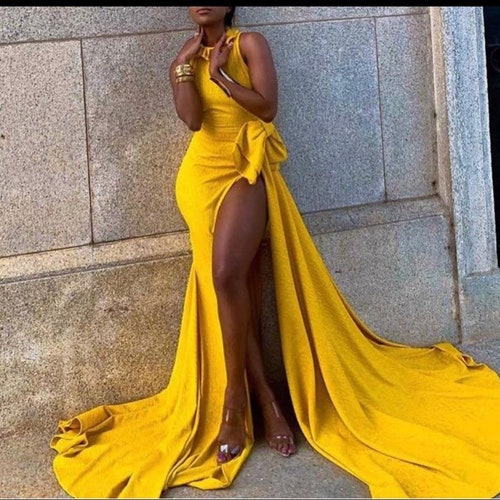 Gold Mermaid Prom Dress With Train Evening Dresses for Etsy