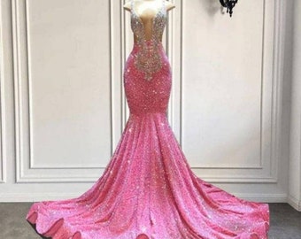 Pink floor length mermaid prom gown,African mermaid prom dress,Christmas dress,shimmery dresses(Available in colours) African women dress