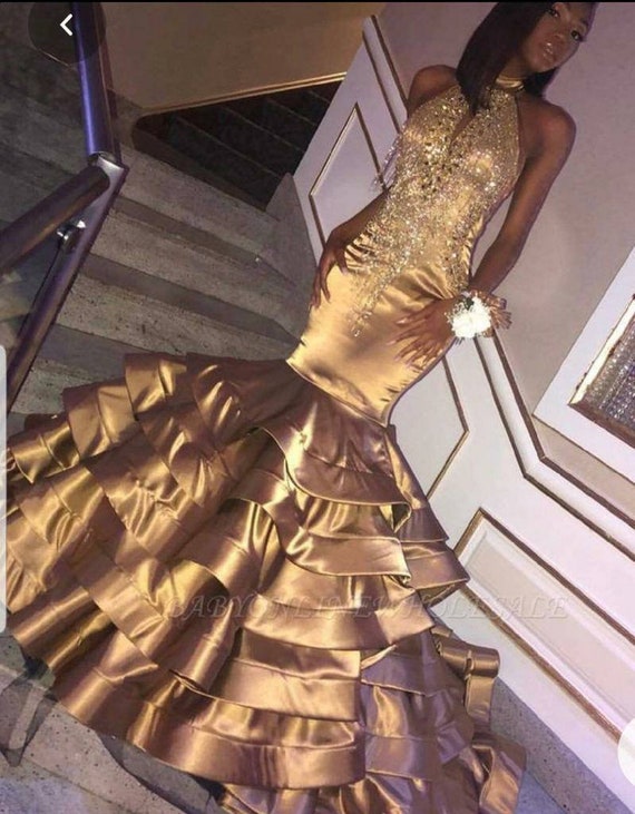 Golden Brown Dress bridesmaids Dresses Evening Gown available in