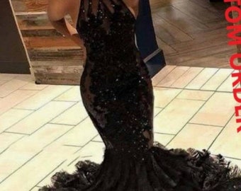 African wedding and prom dress,floor length trumpet mermaid lace prom gown,African American long prom dress,wedding reception dress