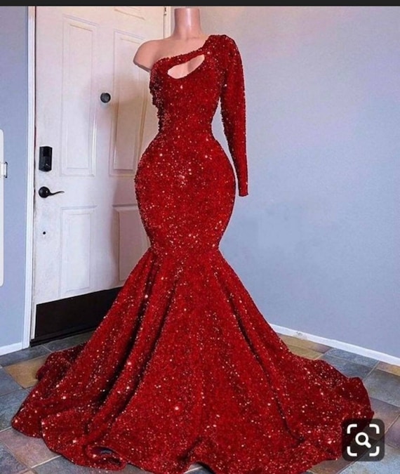 red mermaid prom dresses