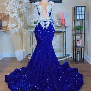 floor length trumpet mermaid sequin prom gown,African American long prom dress,wedding reception dress,long fitted sequins velvet prom dress