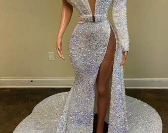 Sliver sequin wedding dress,,African clothing for women,wedding reception gown, shimmery dresses, bridal dresses, mermaid sequin prom dress