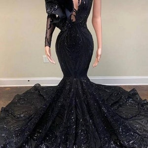 Floor Length Black Sequin Lace Prom Dressafrican Mermaid Prom | Etsy