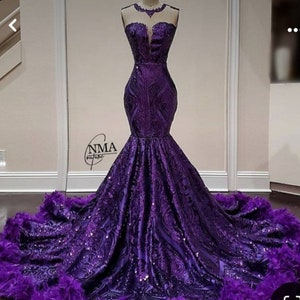 Purple floor length mermaid prom gowns(Available in colors),wedding reception dress, bridal dresses, African women wedding dress,homecoming