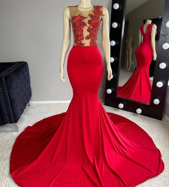 Red Taffeta Off-shoulder Ball Gown Engagement Dress - Promfy