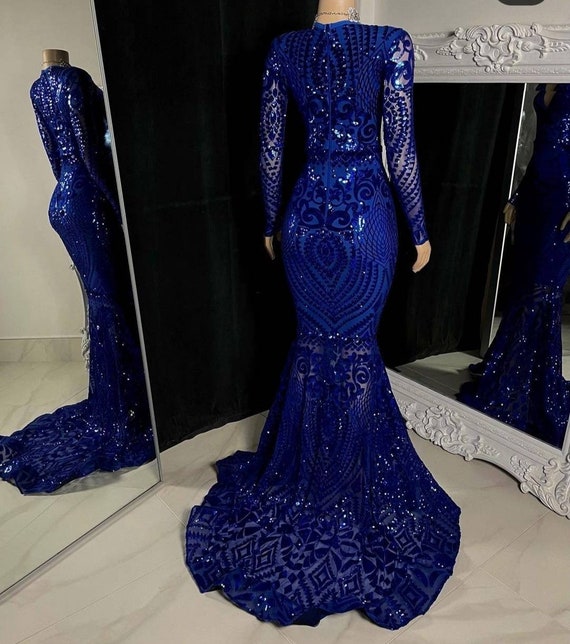 Strapless Royal Blue Prom Dresses Sequin 2024 Long Evening Gowns with –  MyChicDress