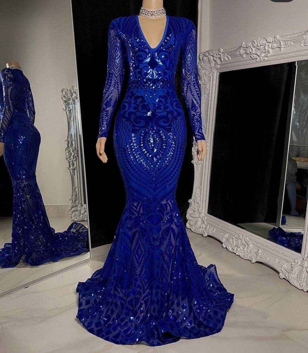 royal blue mermaid prom dress