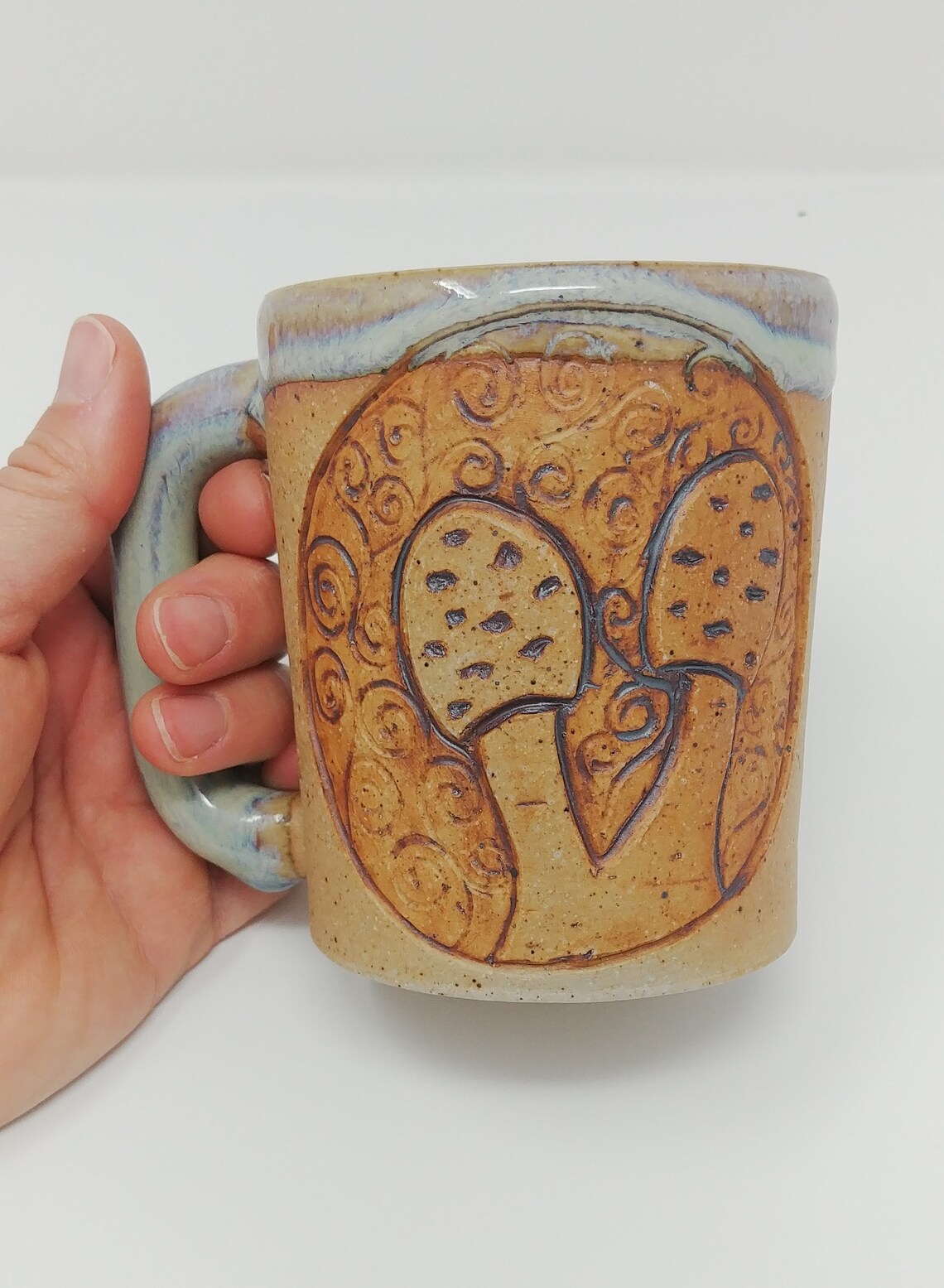 Fun Hand Carved Ceramic Mushroom Mug Etsy