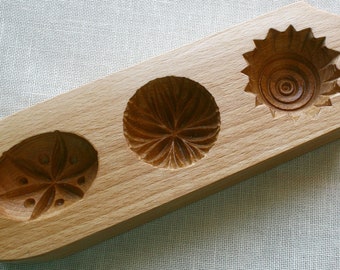 Maamoul, Mooncake mold, Honey cake wooden mold, hand carved (three pattern)