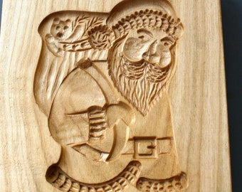 Gingerbread mold, Honey cake mold, springerle, spekulatius wooden mold, hand carved-Santa pattern