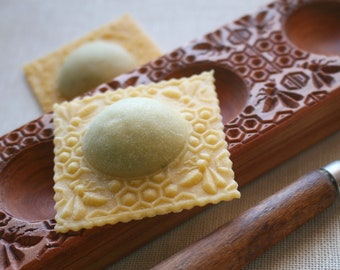 Ravioli board, Fresh Pasta board, Filled cookie wooden  Board,  honeycomb with bees pattern