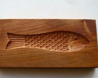 Gingerbread mold, Honey cake mold, springerle, spekulatius wooden mold, hand carved- fish pattern