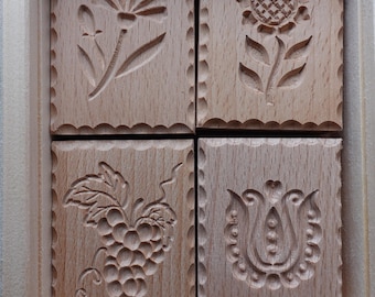4pcs Cookie stamps in a wooden box, biscuit, springerle, spekulatius wooden molds