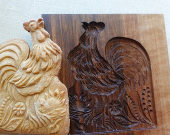 Gingerbread mold, Honey cake mold, springerle, spekulatius wooden mold, hand carved- Rooster pattern