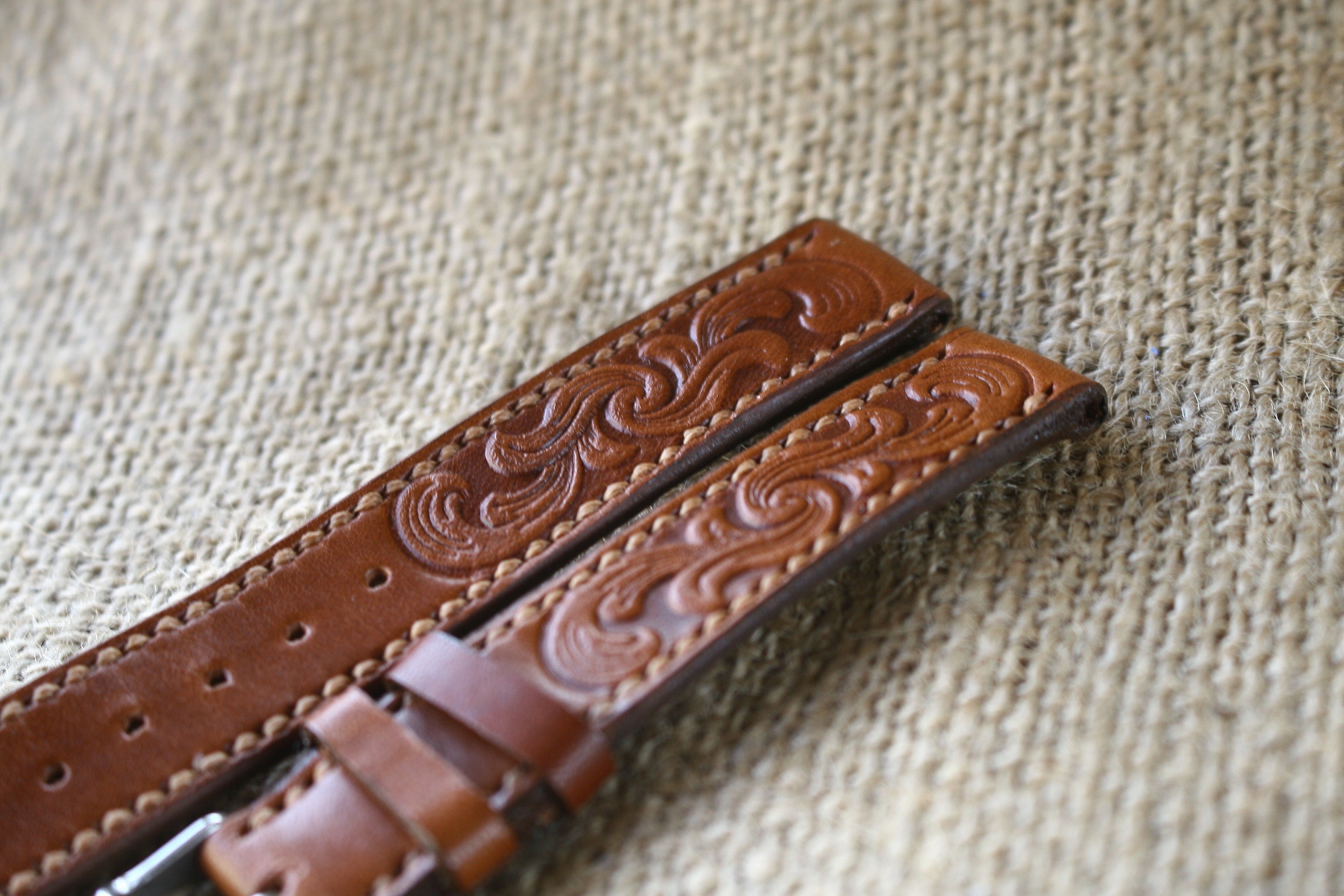 Handmade leather watch strap with embossed pattern 18mm 20 Etsy