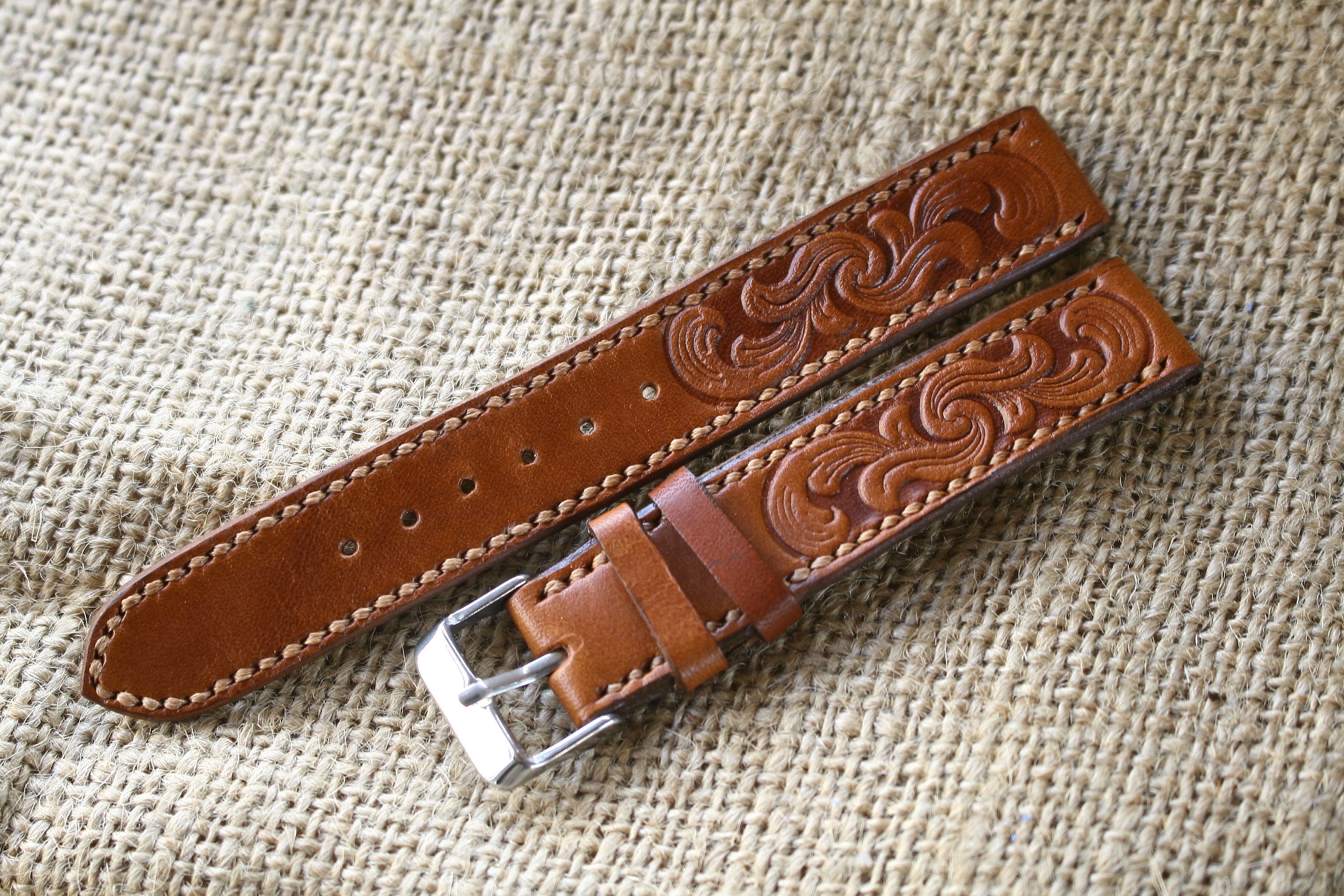 Handmade leather watch strap with embossed pattern 18mm 20 Etsy