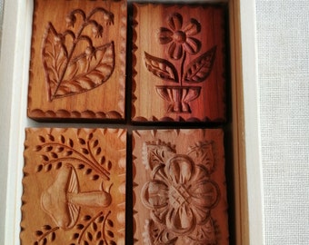 4pcs Cookie stamps in a wooden box, biscuit, springerle, spekulatius wooden molds