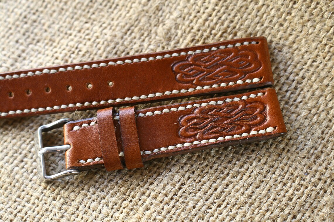 Handmade Leather Watch Strap With Your Monogram Embossed Etsy