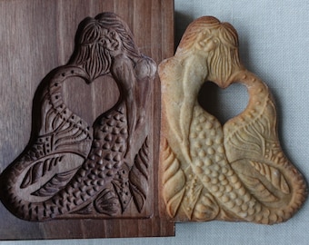 Gingerbread mold, Honey cake mold, springerle, spekulatius wooden mold, hand carved- Mermaid pattern