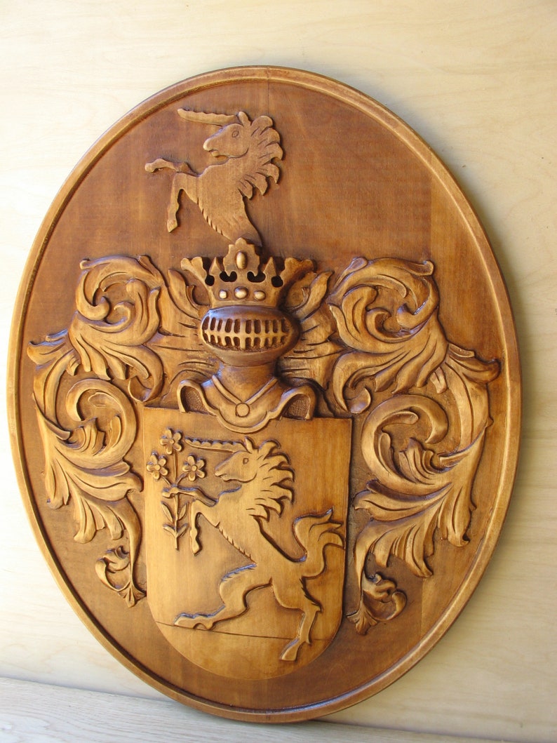 Custom Family Wooden Crest Coat of Arms Hand Carved Unique | Etsy UK