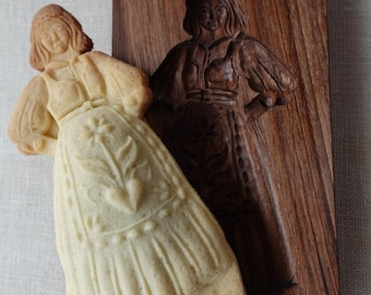Gingerbread mold, Honey cake mold, springerle, spekulatius wooden mold,hand carved-pregnant farmer woman pattern-You can fill the skirt part
