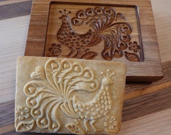 Gingerbread mold, Honey cake mold, springerle, spekulatius wooden mold, hand carved (peacock)