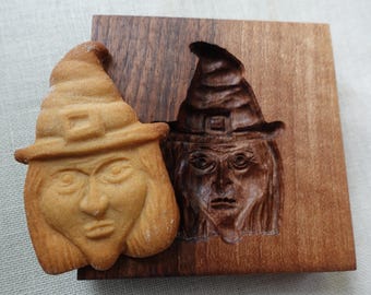 Gingerbread mold, Honey cake mold, springerle, spekulatius wooden mold, hand carved- good witch, 8 cm)