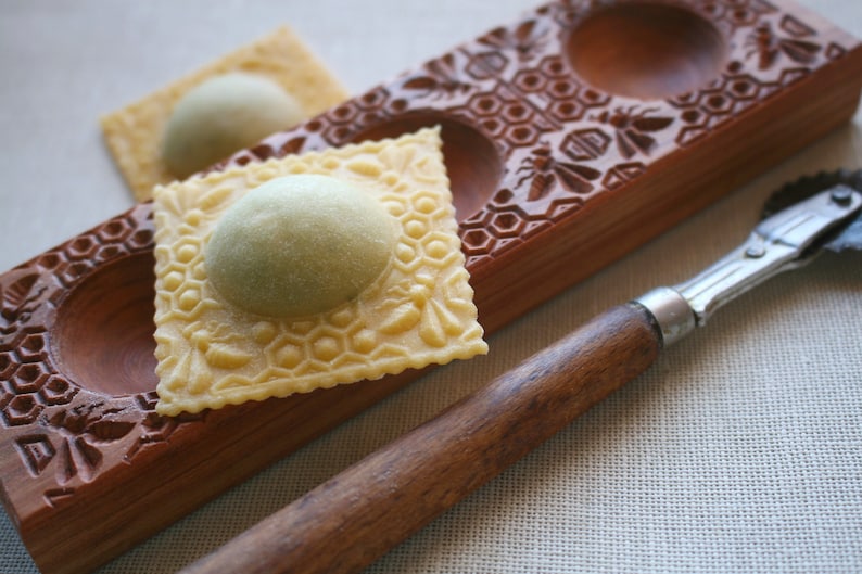 Ravioli board, Fresh Pasta board, Filled cookie wooden Board, honeycomb with bees pattern image 1