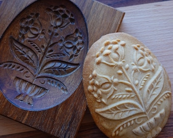 Gingerbread mold, Honey cake mold, springerle, spekulatius wooden mold, hand carved-egg shape with roses