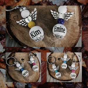Keyring angel with name engraving angel keeper guest gift