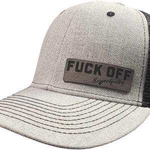 Casquette trucker gris foncé et noire à bouton-pression RESPECTFULLY FCK OFF, RESPECTFULLY image 1