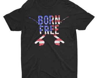 T-shirt Born Free Fishing Pole, chemise de pêche au drapeau américain, cadeau de pêche