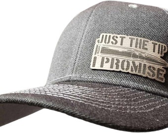 Black and Charcoal Just The Tip I Promise Snap Back Trucker Hat