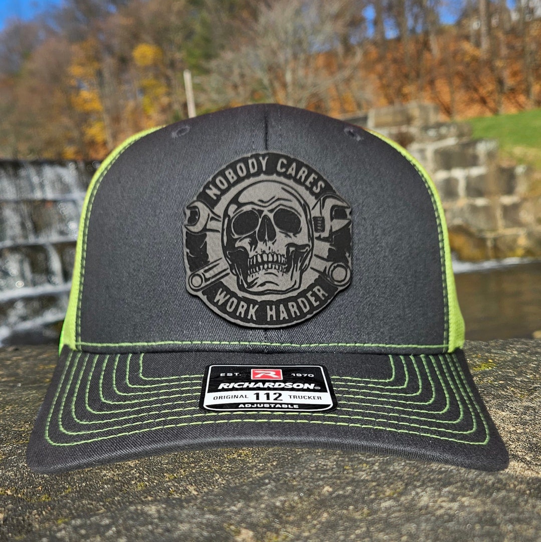 Nobody Cares Work Harder Charcoal High Vis Green Snap Back Richardson