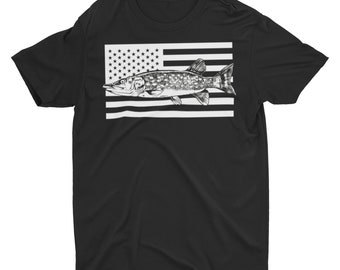 Northern Pike Fishing American Flag T-Shirt, Fishing Tee Shirt, Fishing Gift