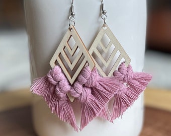 Pink macrame earrings