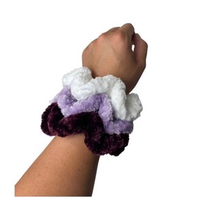 Maroon purple and white velvet scrunchie hair tie multipack, hair accessories