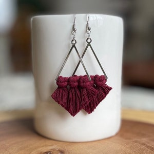 Maroon macrame earrings