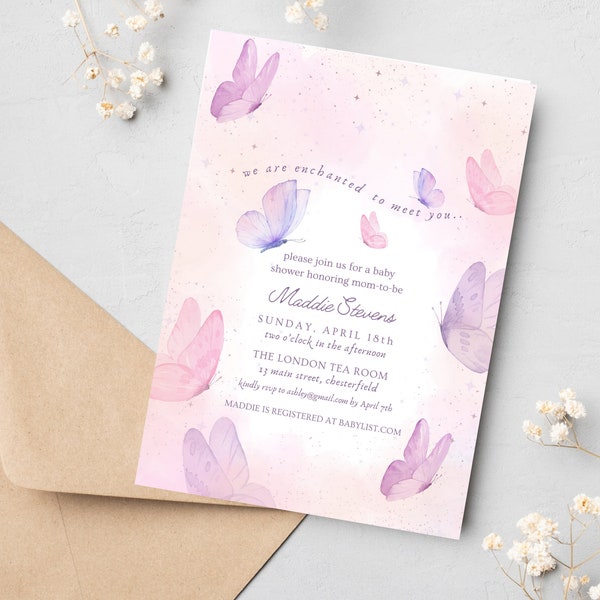 Enchanted To Meet Your Baby Shower Invite Enchanted Shower Invitation EDITABLE Invitation For Baby Shower Minimalistic Invitation Baby