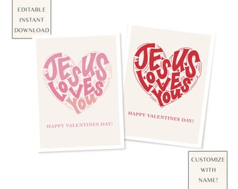 Valentine Cards, Classroom Valentine Cards, Christian Valentine Card, Valentine Gift Tag, Jesus, Printable, Instant Download, Digital File