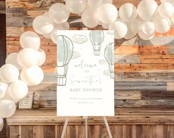 Hot Air Balloon Baby Shower EDITABLE Welcome Sign Digital Download Oh Boy Baby Shower Sign Welcome Sign Shower Decor Nursery Hot Air Balloon
